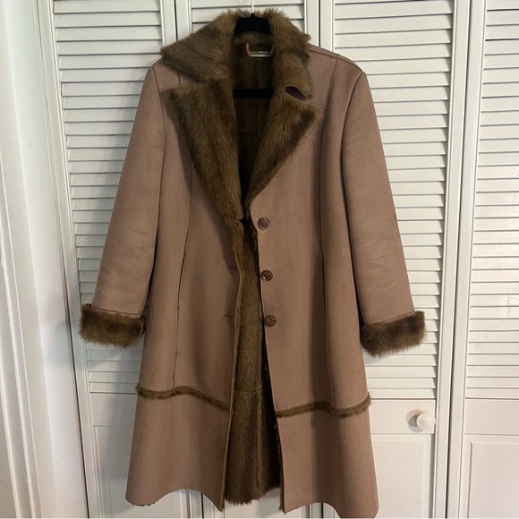 Brandon Thomas Mid-length Faux Suede Leather Faux Fur Lined Coat - Size S - Picture 1 of 13